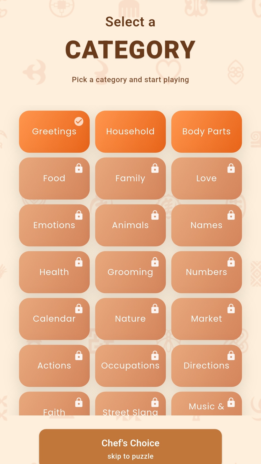 Category Selection Screen
